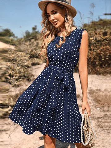 Royal Midi Dress with Polka Dot Print